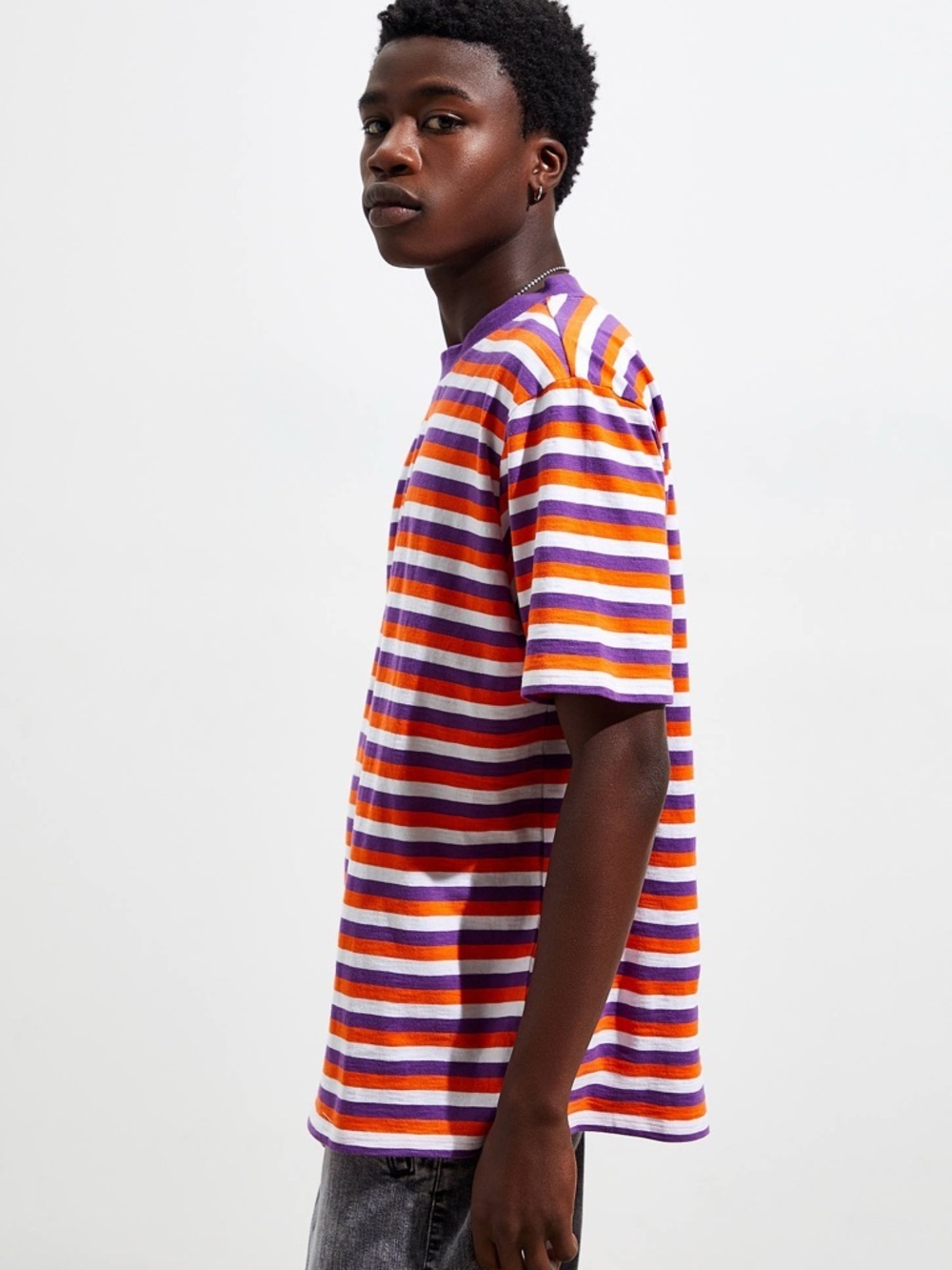 New GUESS ORIGINALS Purple Orange White Striped Short Sleeve Tee SZ L - Picture 5 of 9